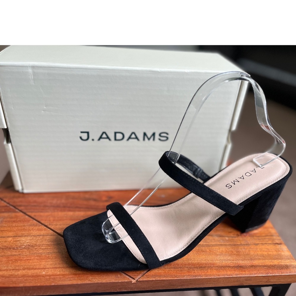 J. Adams Stormi Black Suede Square Toe Block Heel Mule Sandals Womens 9.5 NEW